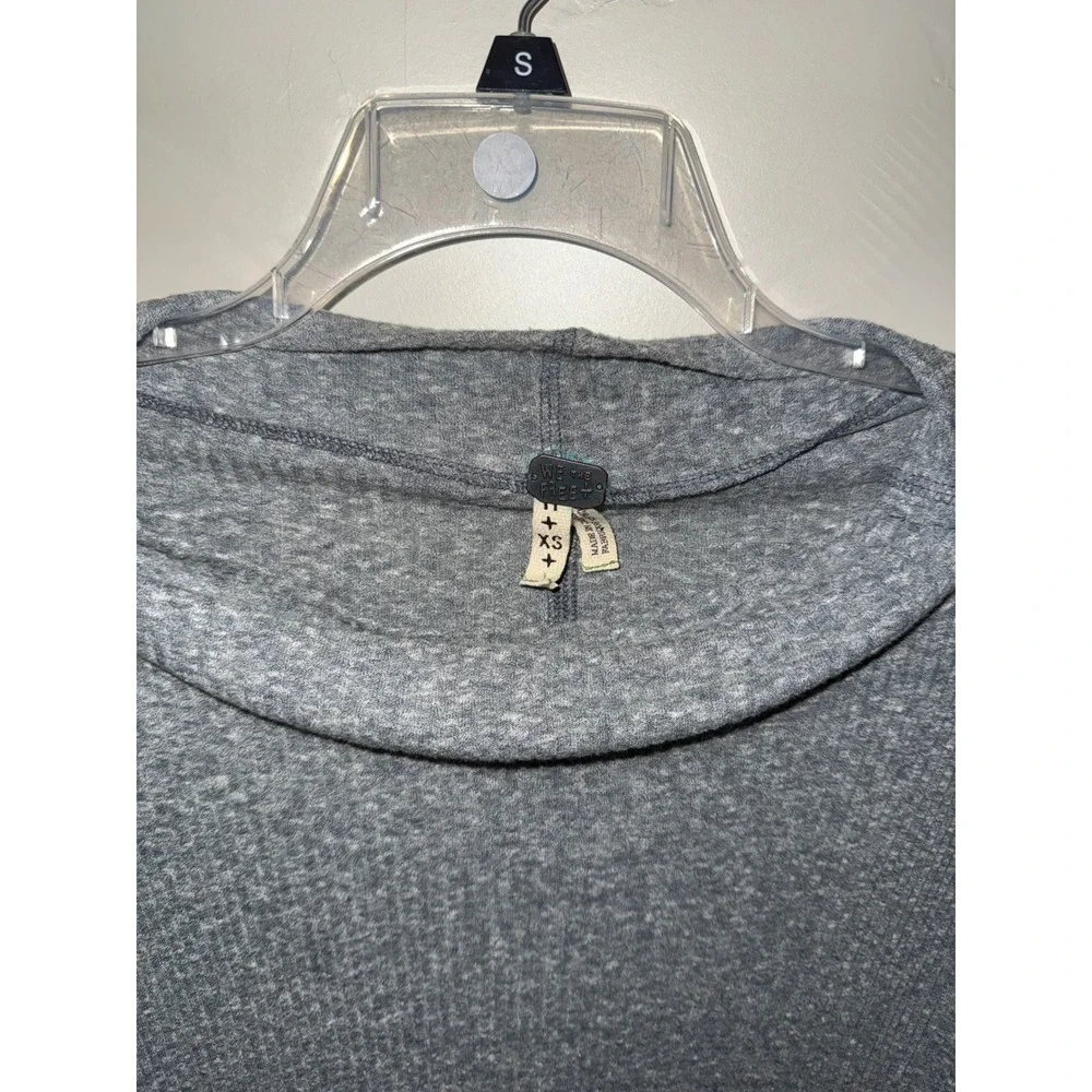 Free People We The Free Gray‎ Heathered Thermal Boat Neck Top XS